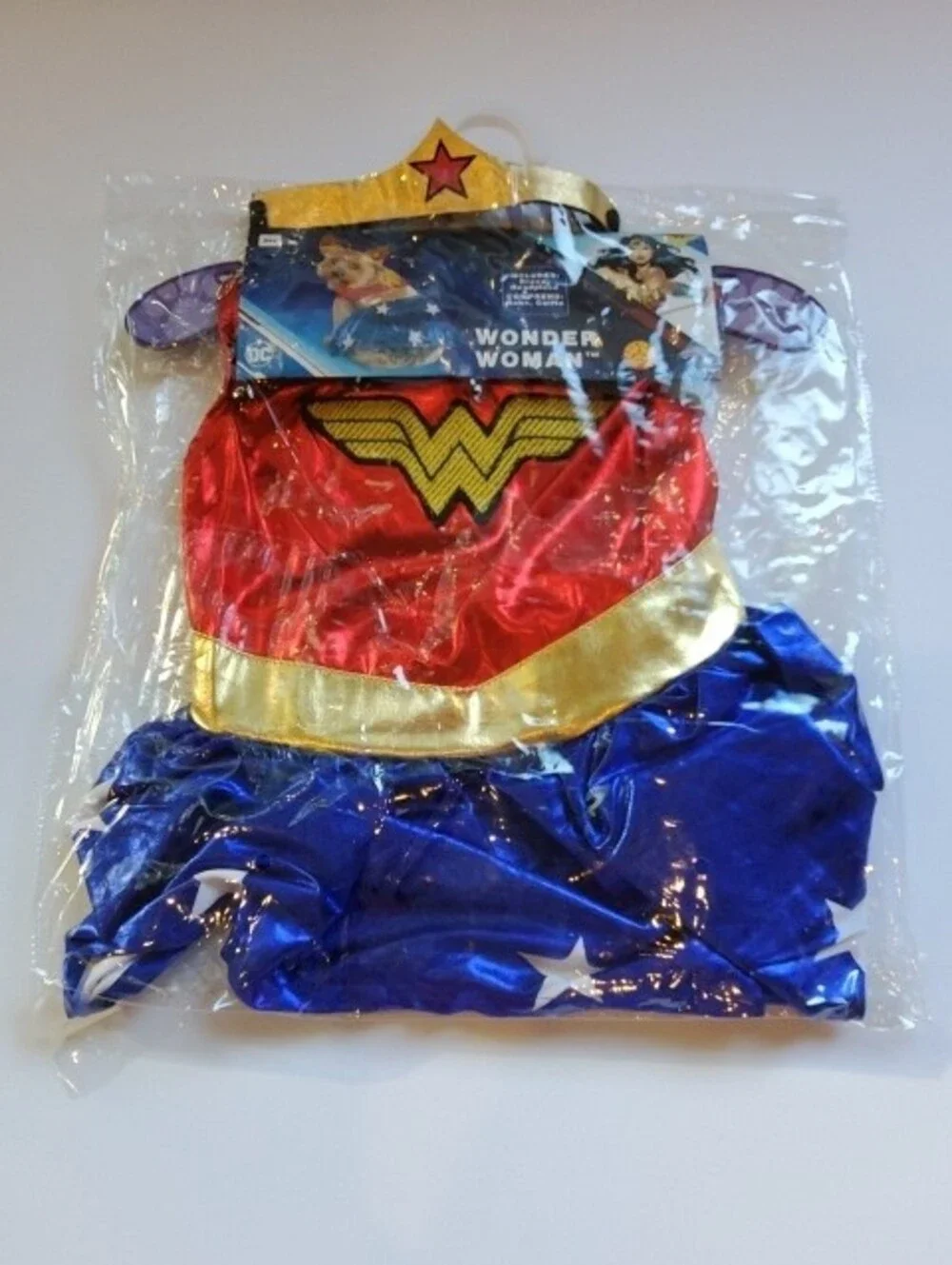DC Comics Wonder Woman Pet Costume Dress with Gold Tiara SZ M